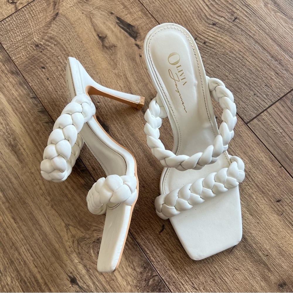 OLIVIA White Braided Strap Heels